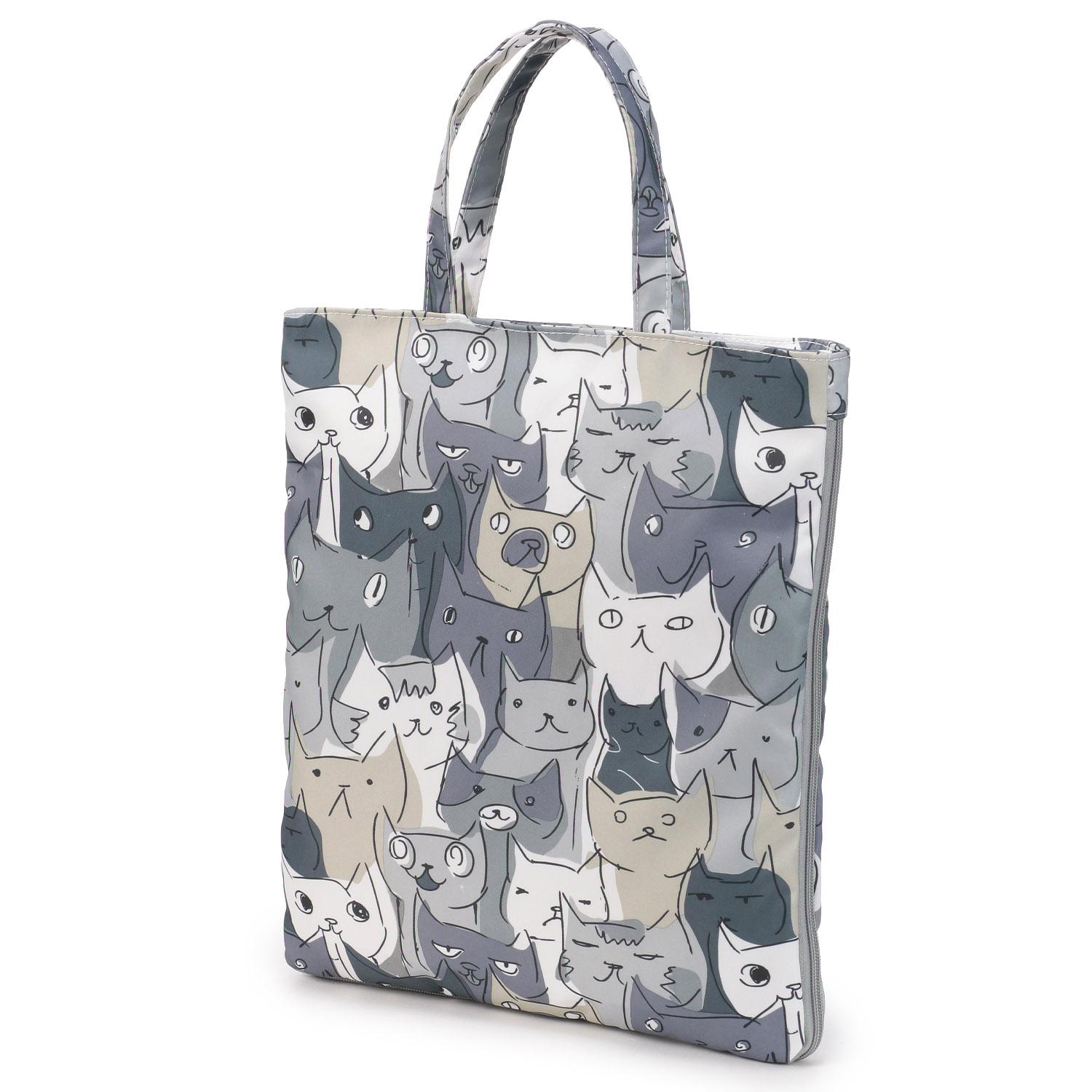 Various Cat-Print A4 Expandable Vertical Bag - Gray