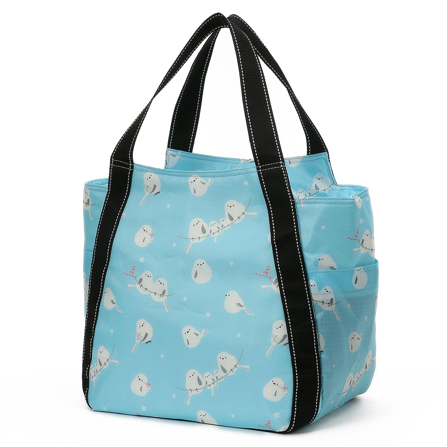 Insulated Long-tailed Tit Balloon Tote Bag - Light Blue