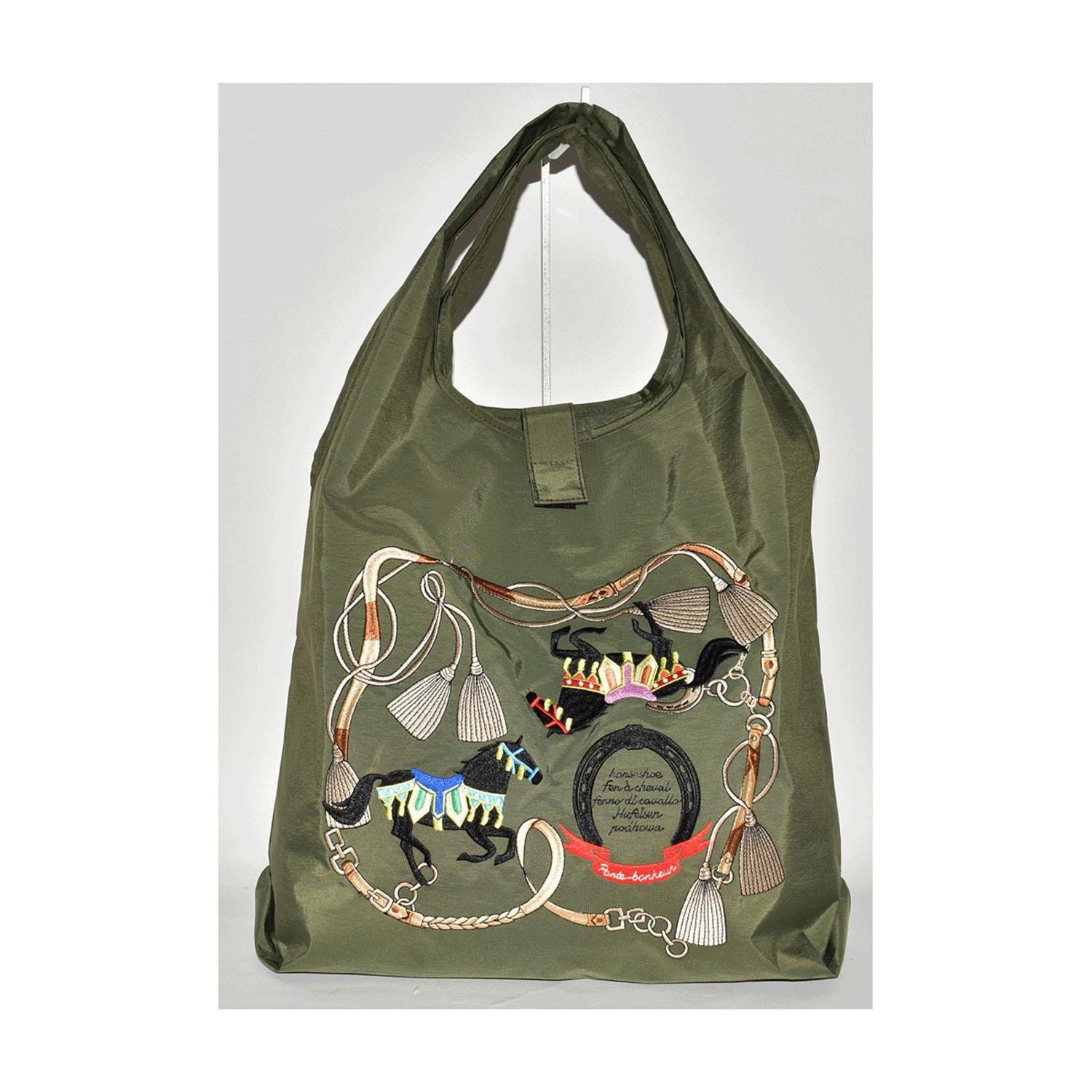 Horse-Pattern Embroidered Compact Tote Bag