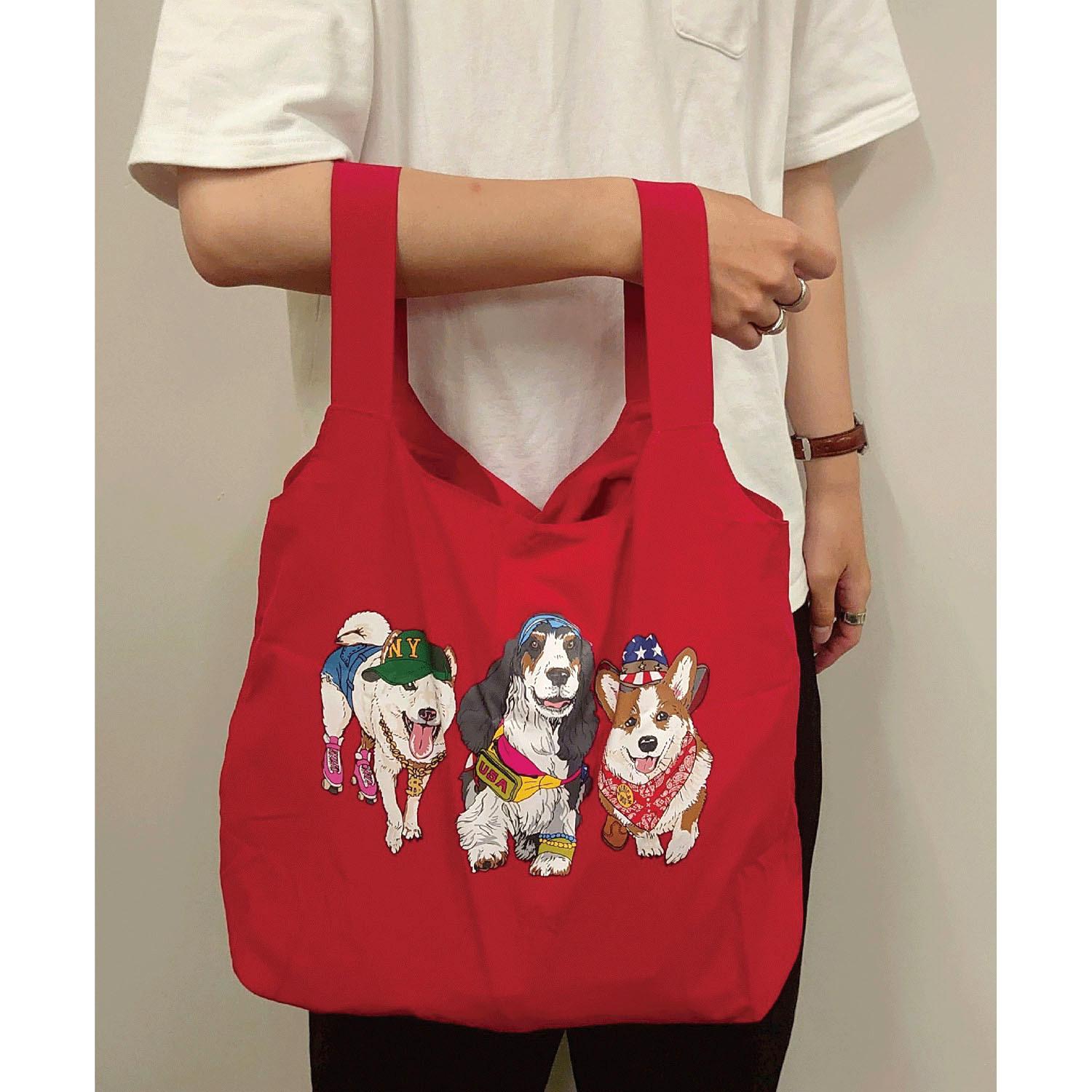 CORISCO Animal Village Animal Front-and-Back Print Eco Bag - Red - Dog