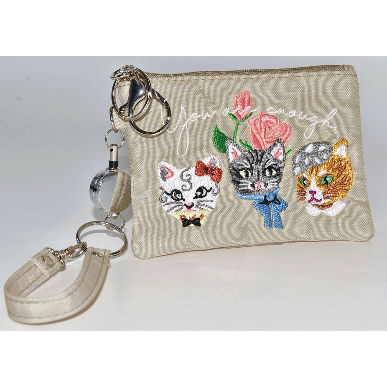 Cat Embroidered Pass Case