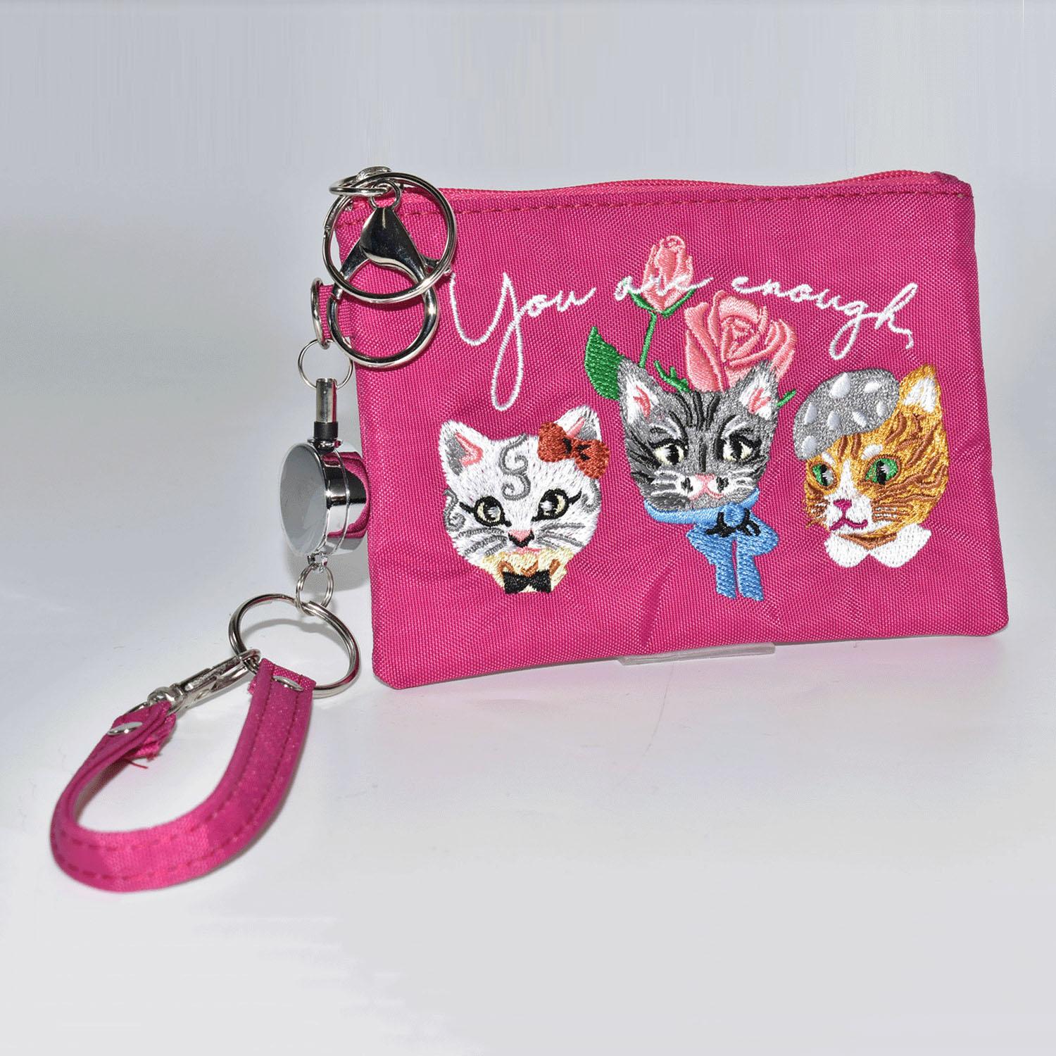 Cat Embroidered Pass Case