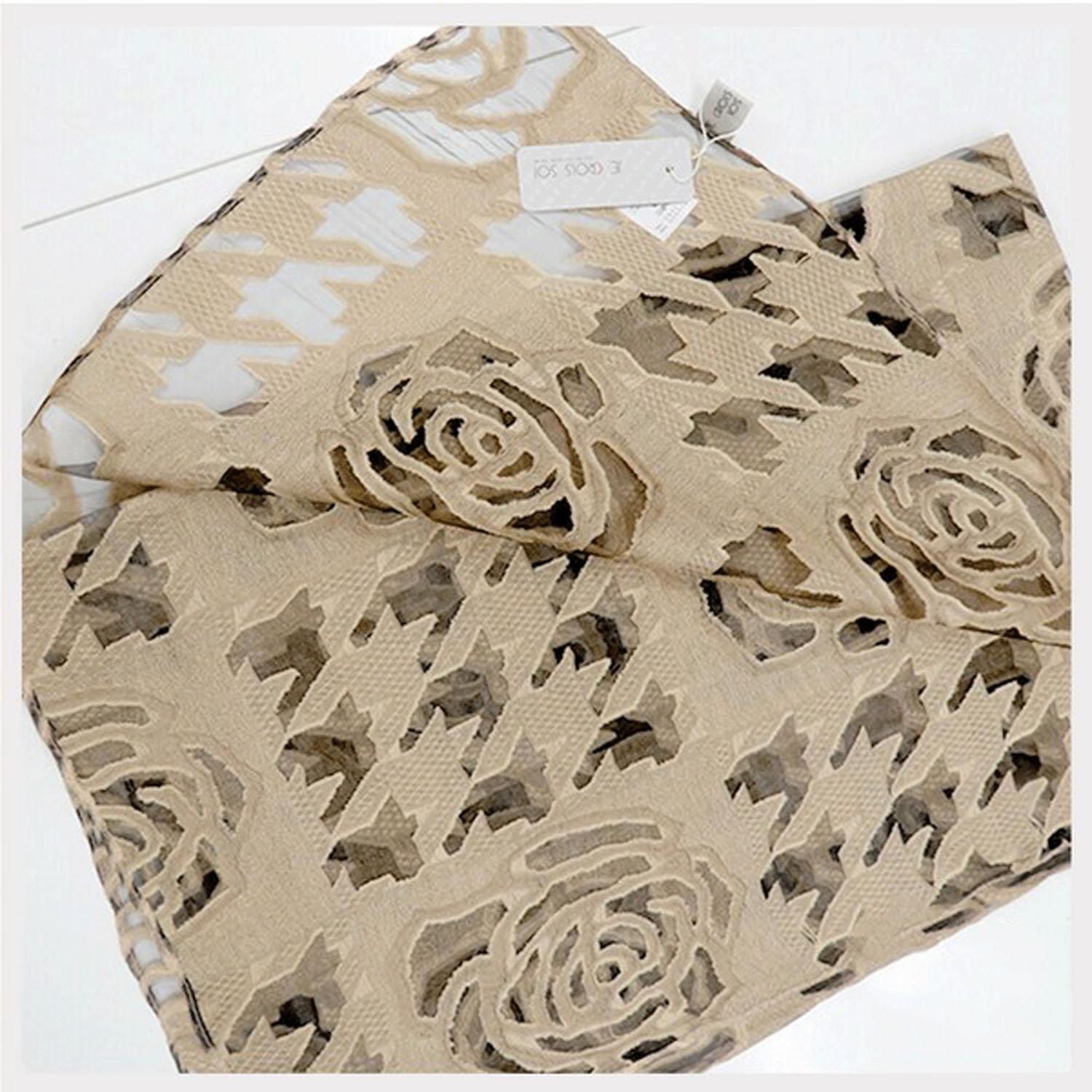 Opal Organza Stole with Rose Pattern, Beige