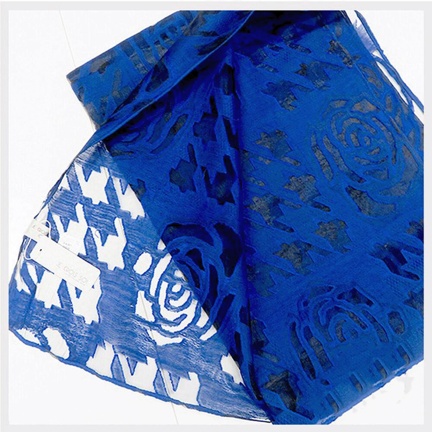 Opal Organza Stole with Rose Pattern, Sky Blue