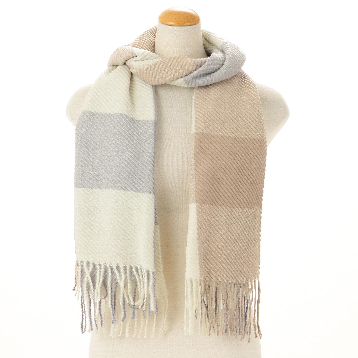Fringe-Check Pleated Stole