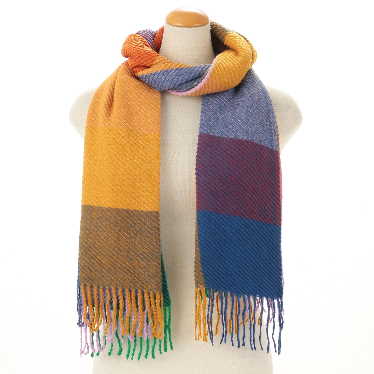 Fringe-Check Pleated Stole