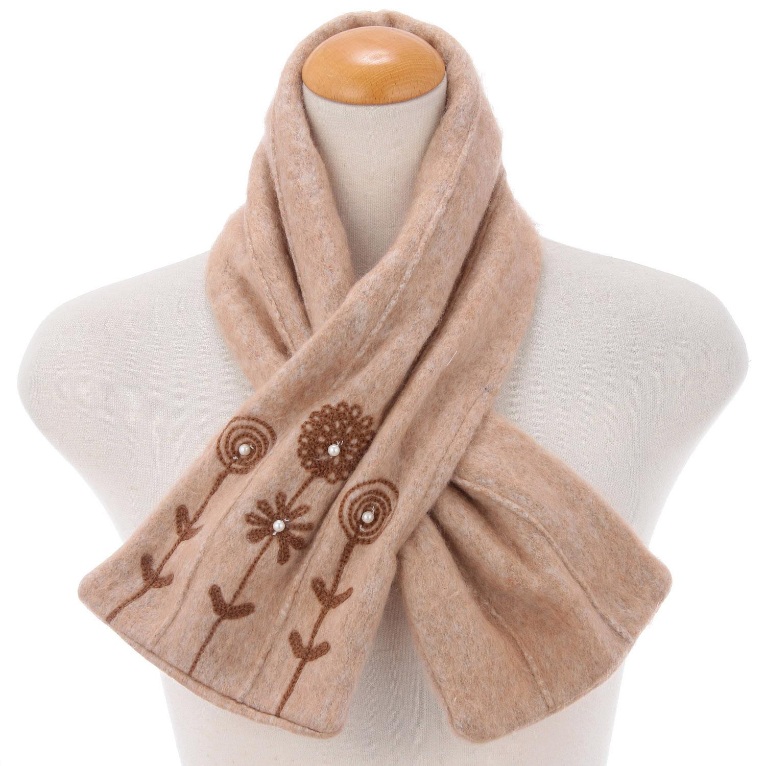 Indian-made Embroidered Scarf with Embroidered Flowers