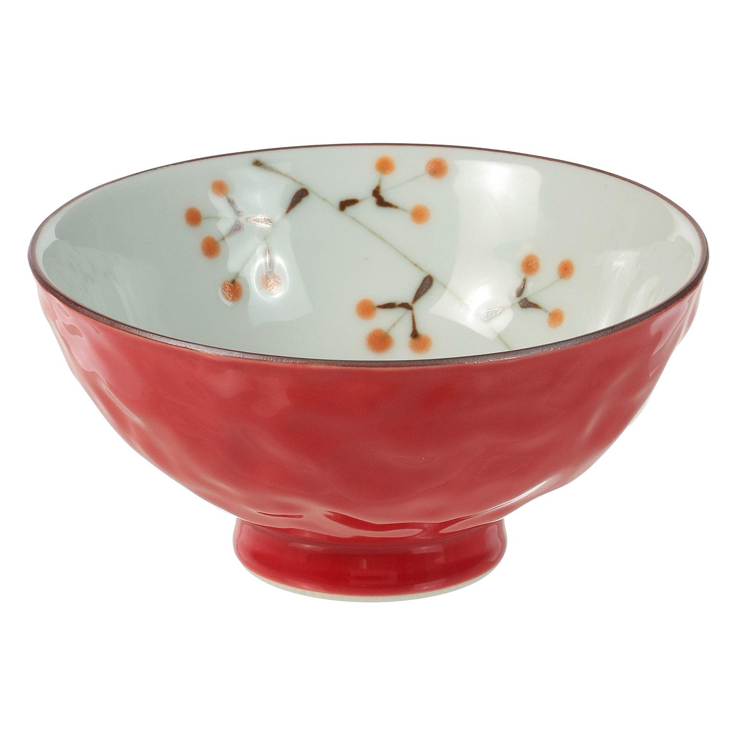 Glazed Wood-Patterned Rice Bowl and Teacup Set 02_Rice Bowl Red