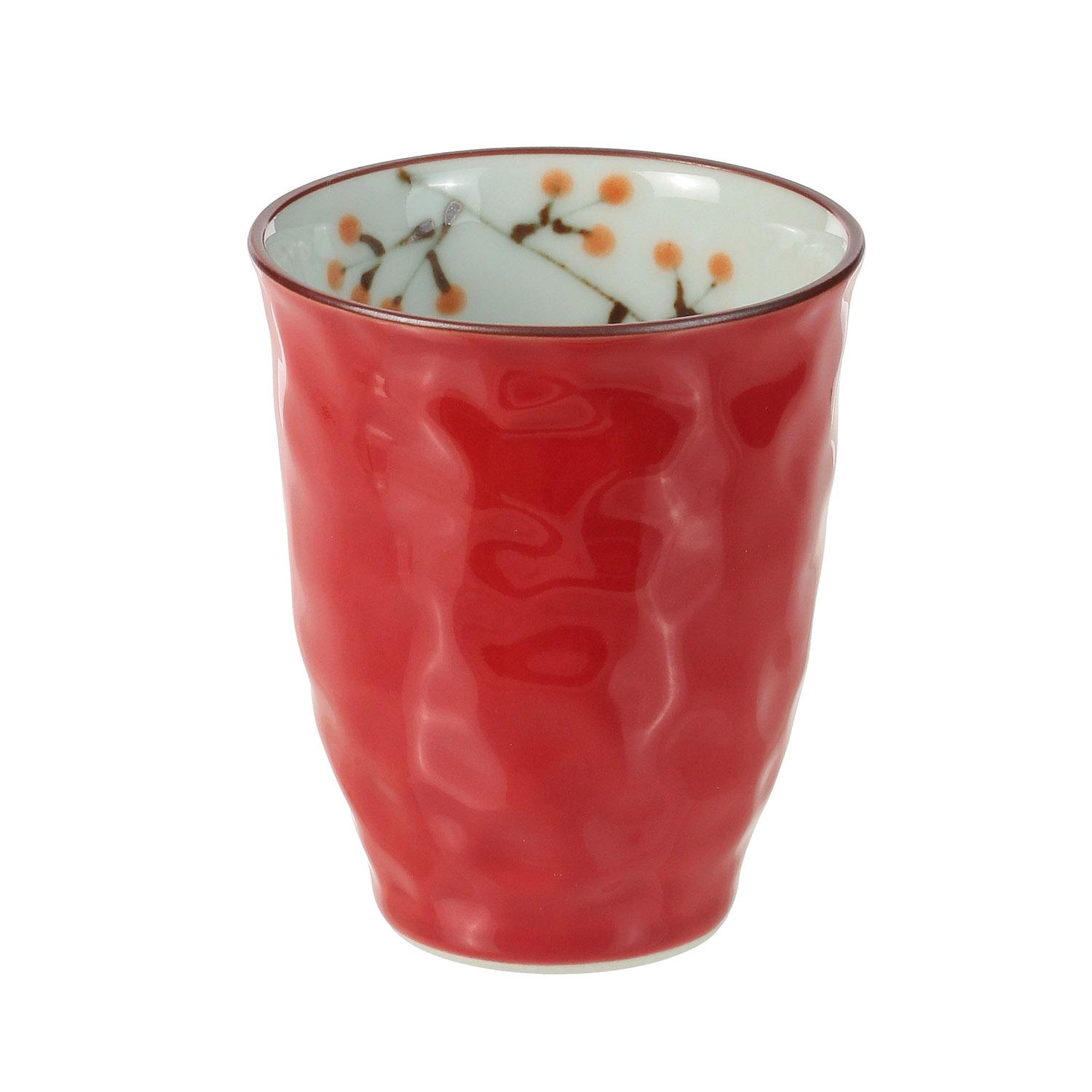 Glazed Wood-Patterned Rice Bowl and Teacup Set 04_Teacup Red