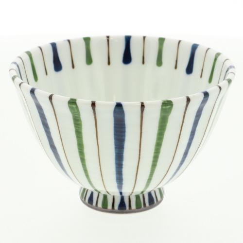 Chamfered Three-Color Ten Grass Rice Bowl Blue × Green