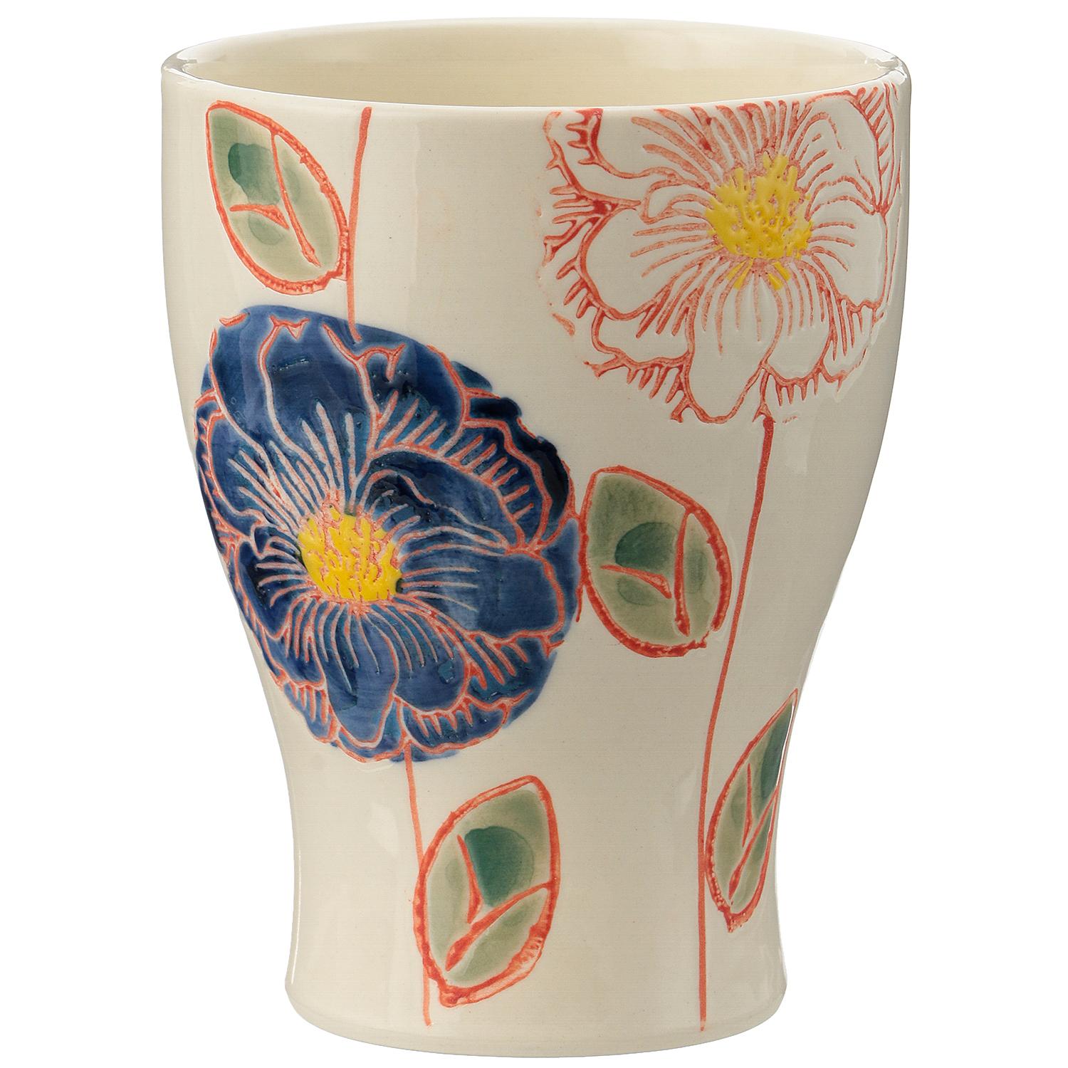 Flower Ornament Rice Bowl & Teacup Teacup Blue