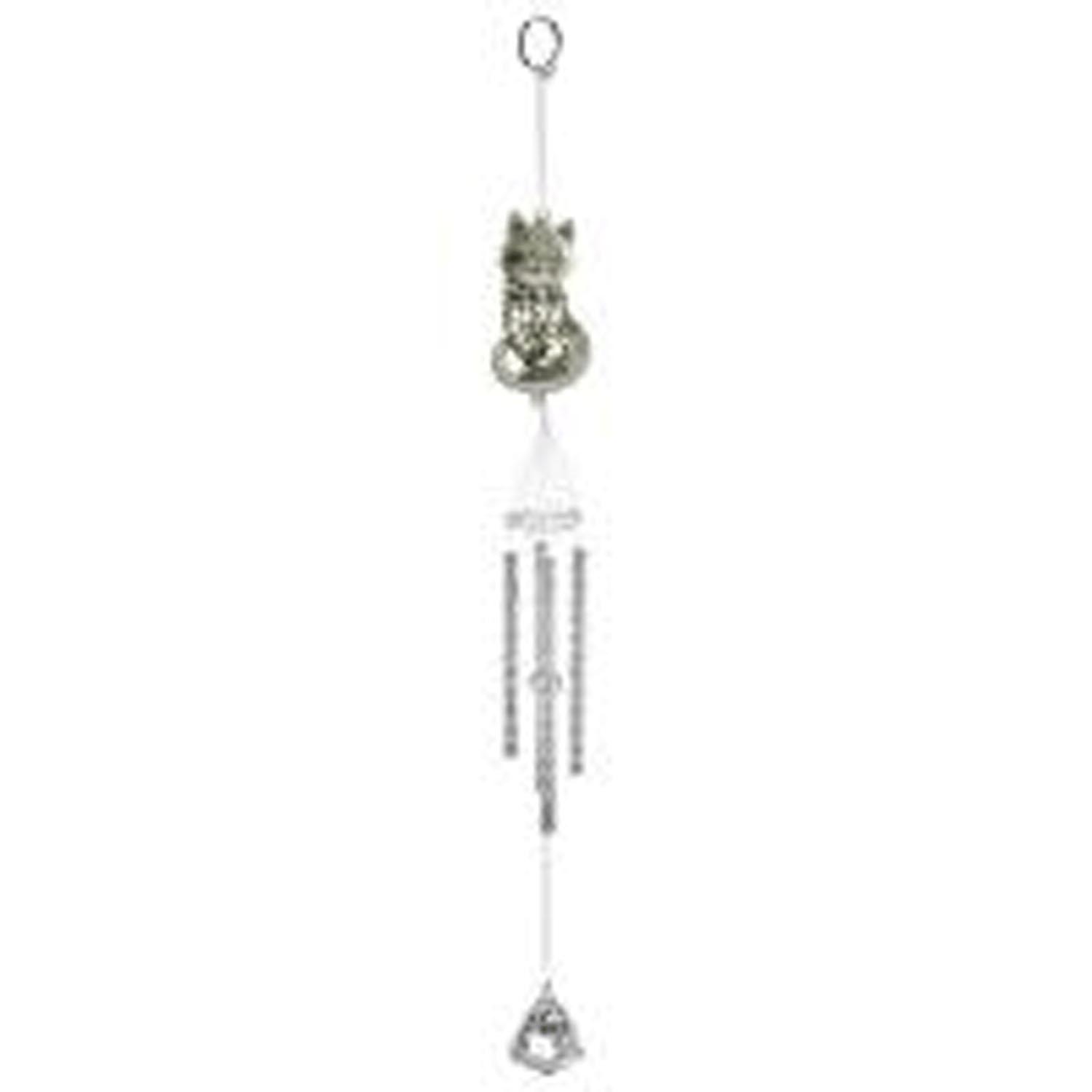 Wind Chime Pewter Chime Flowers and Cat