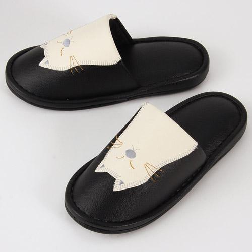 Cat-Print Synthetic Leather Slippers