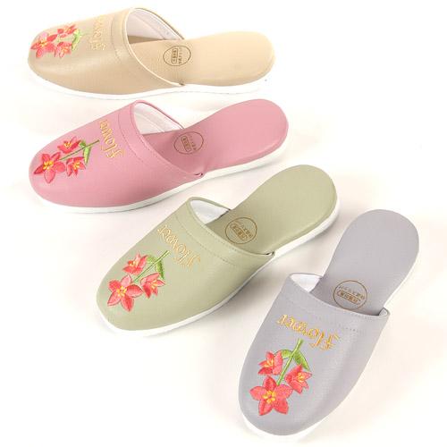 Flower Embroidery Synthetic Leather Slippers