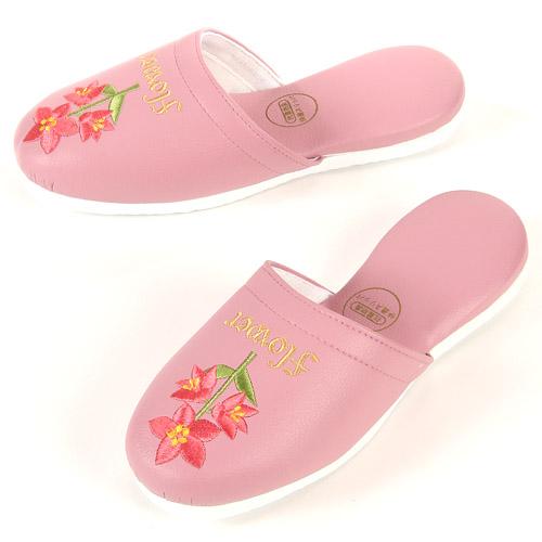 Flower Embroidery Synthetic Leather Slippers