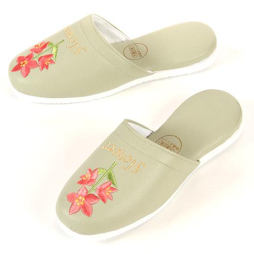 Flower Embroidery Synthetic Leather Slippers