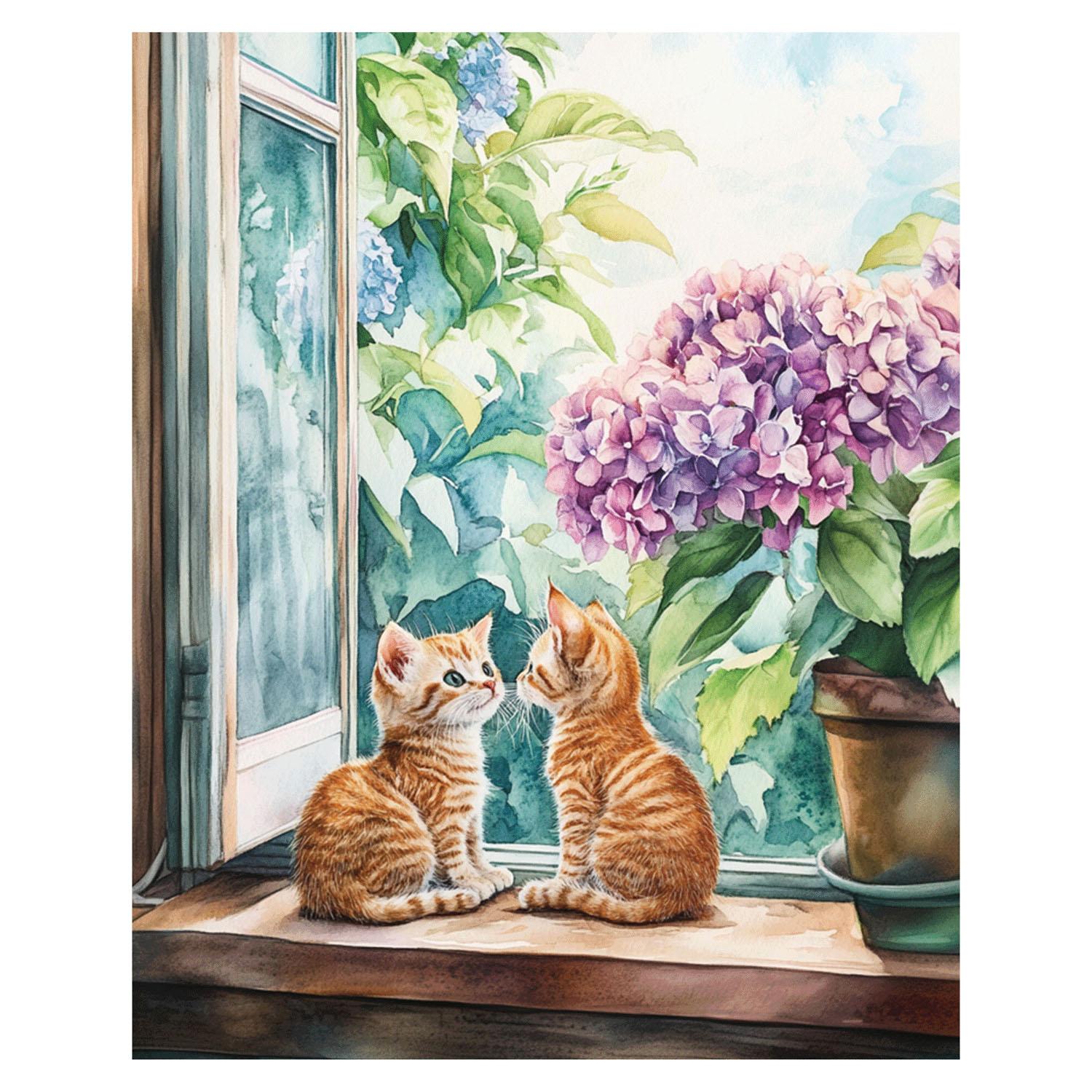 Art Fine Board: Cat and Flowers - Cat and Hydrangea 1