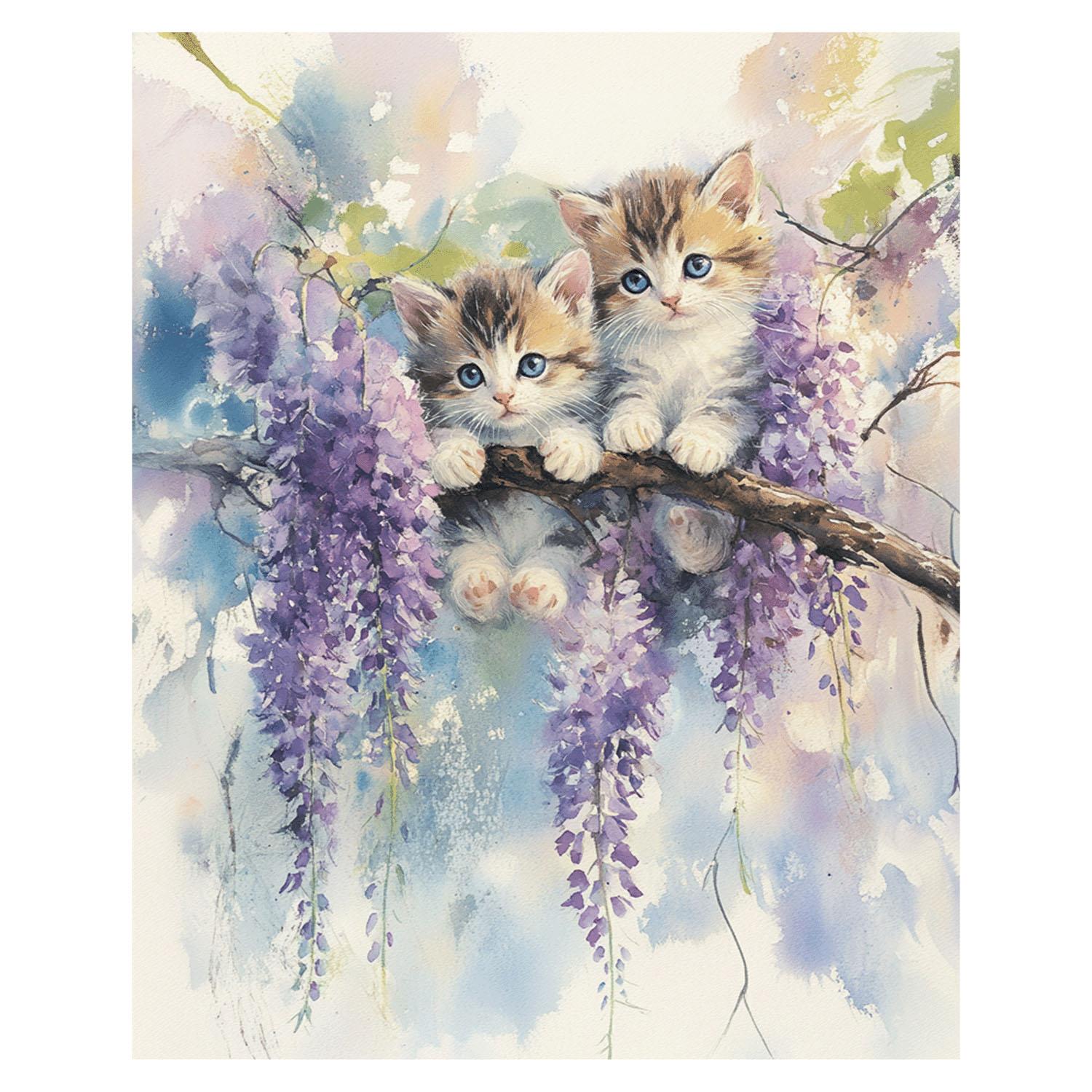 Art Fine Board: Cat and Flowers, Cat and Wisteria
