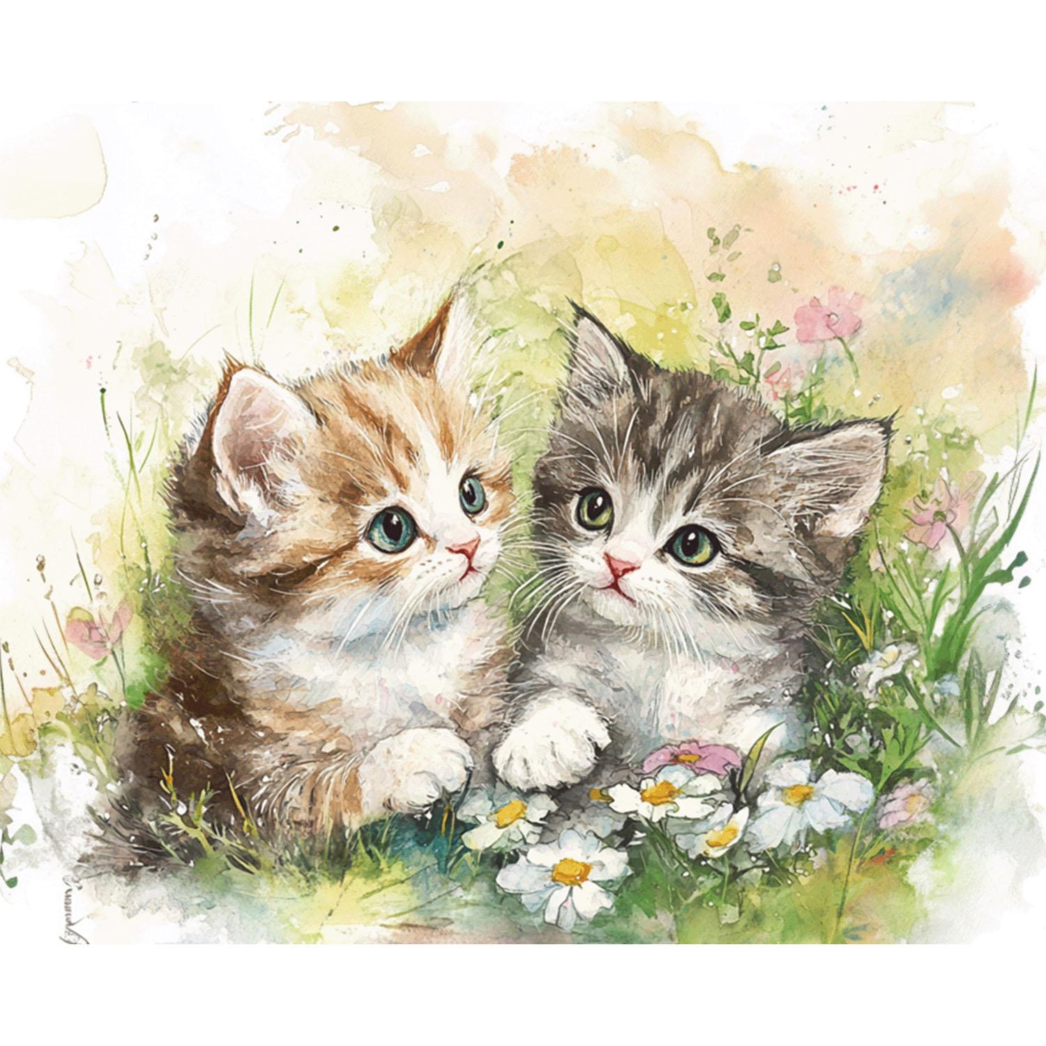Art Fine Board: Cat and Flowers, Cat and Grassland