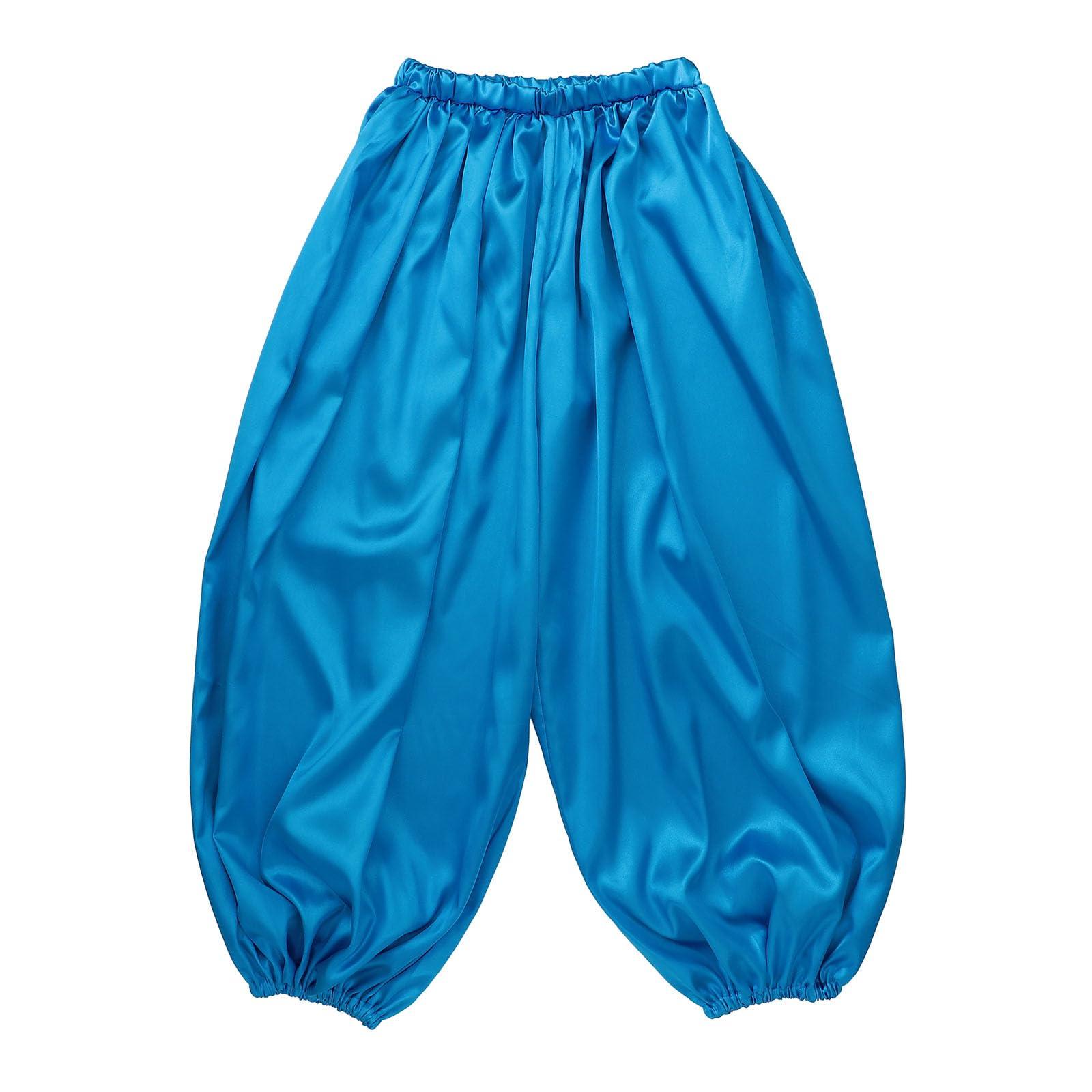 Soft Satin Harem Pants Blue M