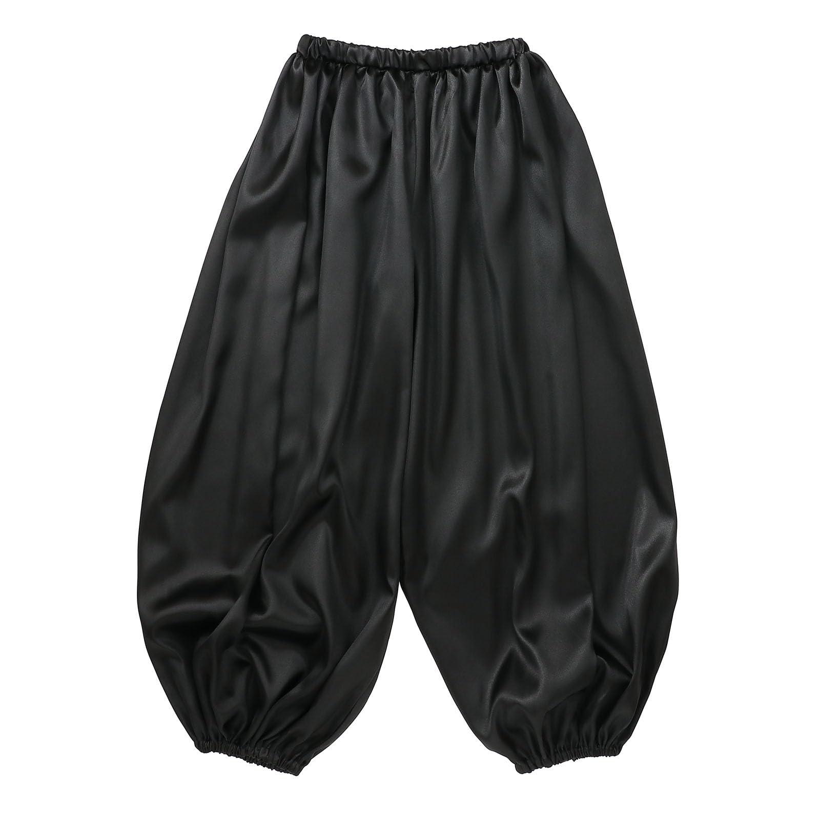 Soft Satin Harem Pants Black M