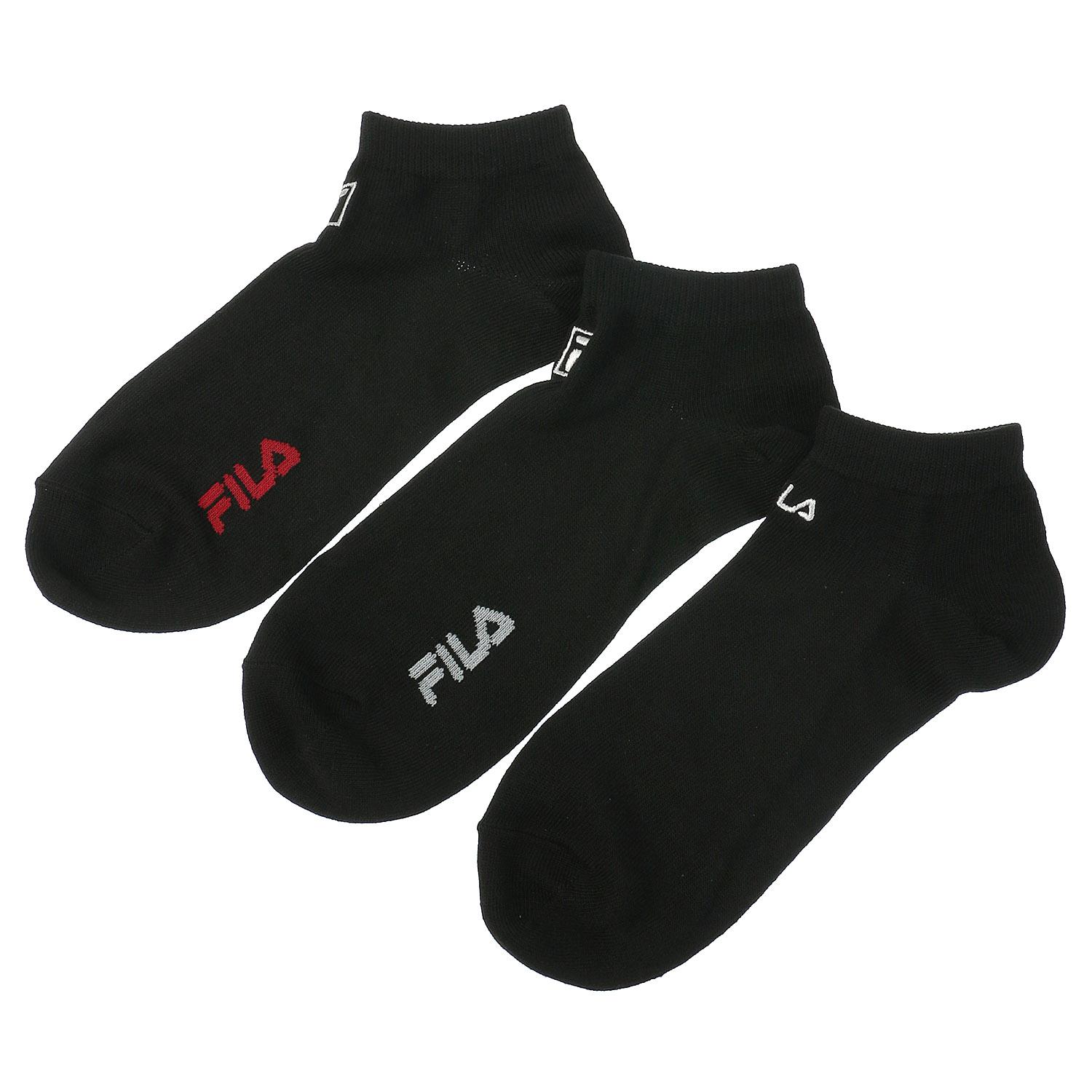 FILA 3-Pair Set Sneakers-Length Embroidered Socks Men's Black 25-27cm