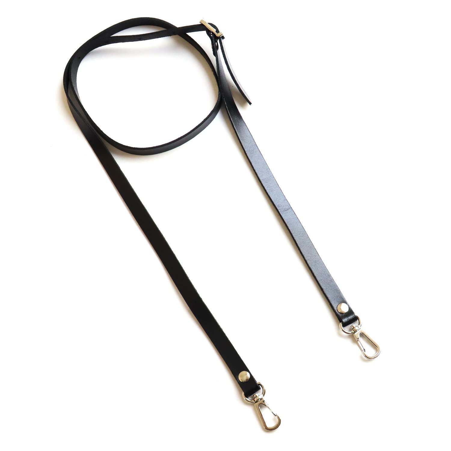 Nippon Chuko Genuine Leather Shoulder Strap Water-Repellent Finish Silver Hardware Narrow Width 12mm Black KT60-S-B Craft Supplies Bag Materials Shoulder Strap