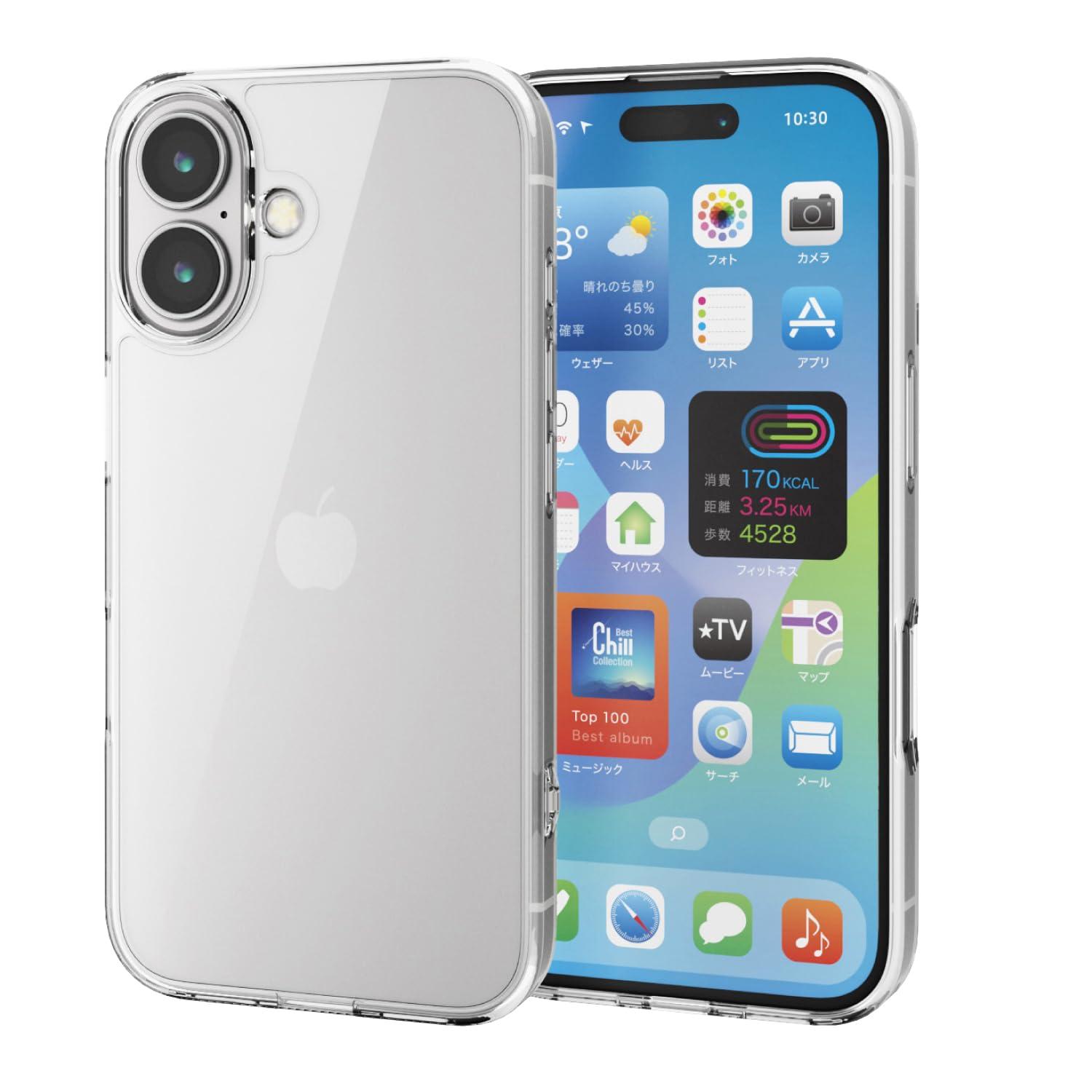 ELECOM iPhone 16 Case Clear Back Hardness 5H High Durability Hybrid Polycarbonate Strap Hole Included 4 Corner Air Cushion Wireless Charging Compatible Clear PM-A24AHVCKCR