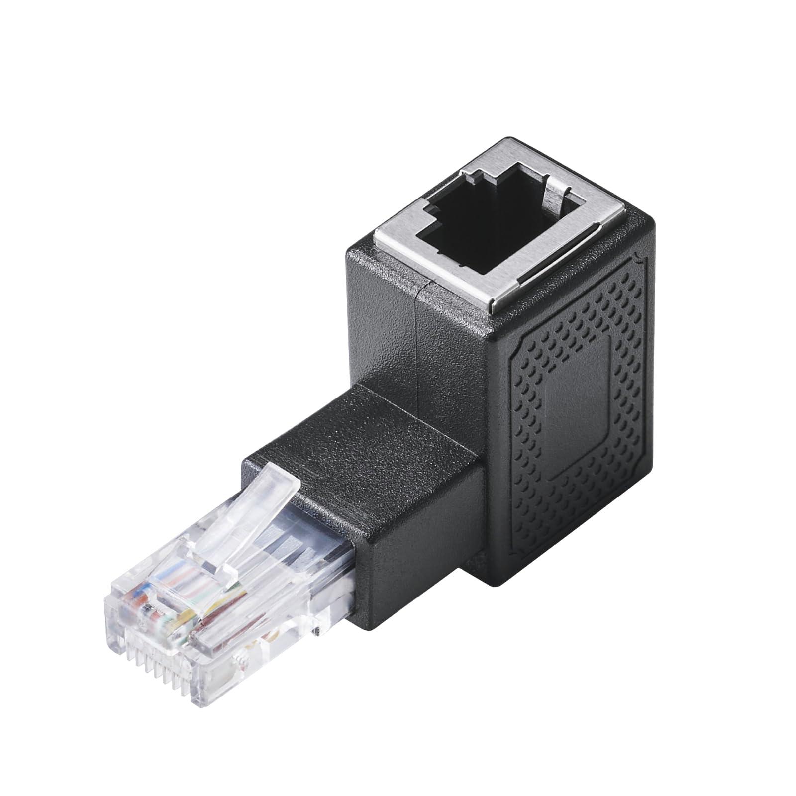 ELECOM RJ45 Extension Connector Cat5e LAN Cable L-Shaped Adapter Upward-Facing UTP Specification Black LD-RJ45U5ELUBK