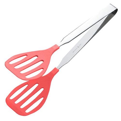 Tanabe Hardware Antibacterial Heat-Resistant Colored Tong Grill (Large) Red Ideal for grilling hamburgers and fragile stuffed cabbage rolls. Folds into a Turner. Made in Japan TK-0194