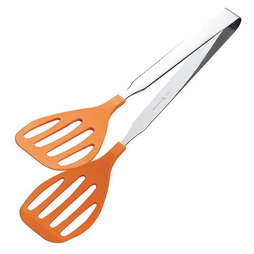 Tanabe Hardware Antibacterial Heat-Resistant Colored Tong Grill (Large) Orange Ideal for grilling hamburgers and other items, or fragile stuffed cabbage rolls. Folds into a Turner. Made in Japan TK-0200