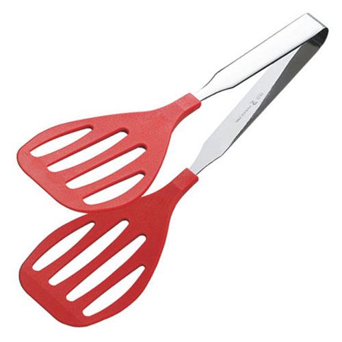 Tanabe Hardware Antibacterial Heat-Resistant Colored Tong Grill (Medium) Red Ideal for grilling hamburgers and fragile stuffed cabbage rolls. Folds into a Turner. Made in Japan TK-2006