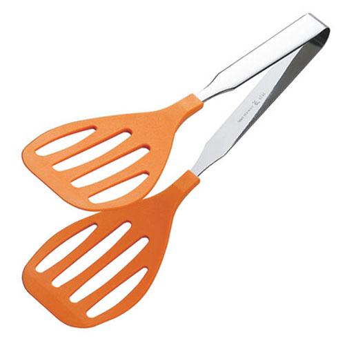 Tanabe Hardware Antibacterial Heat-Resistant Colored Tong Grill (Medium) Orange Ideal for grilling hamburgers and other items, or fragile stuffed cabbage rolls. Folds into a Turner. Made in Japan TK-2013