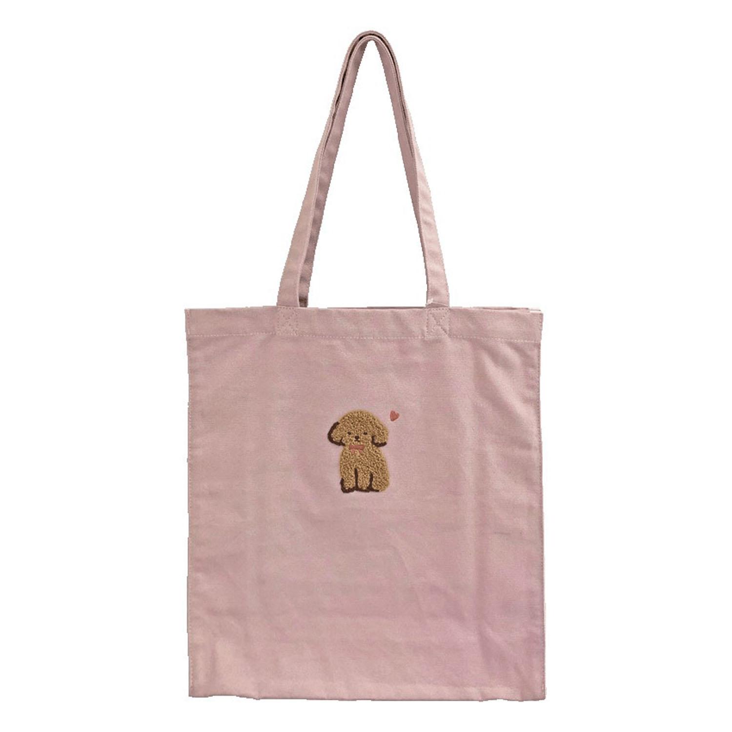 Animal Sagara Embroidered Tote Bag Toy Poodle Pink