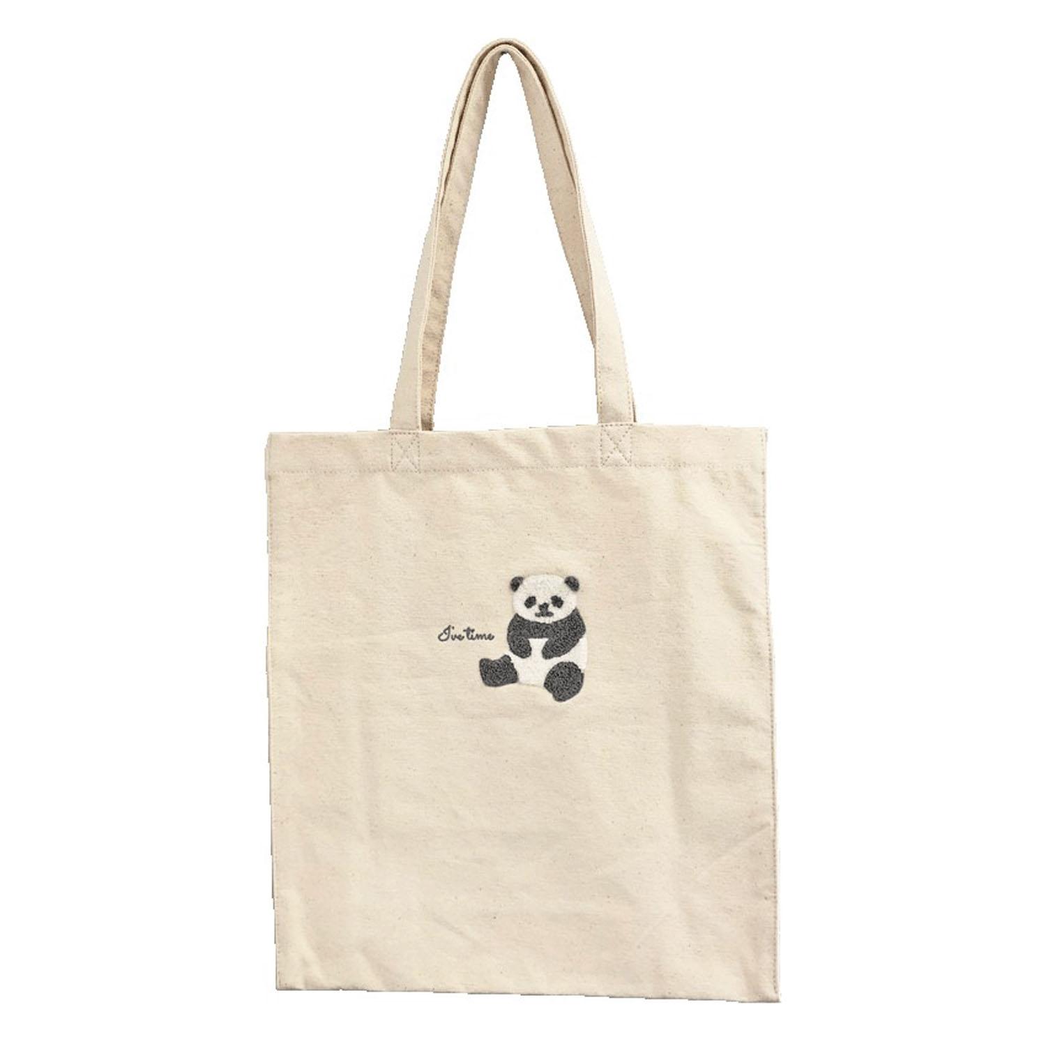 Animal Sagara Embroidered Tote Bag Panda Ivory