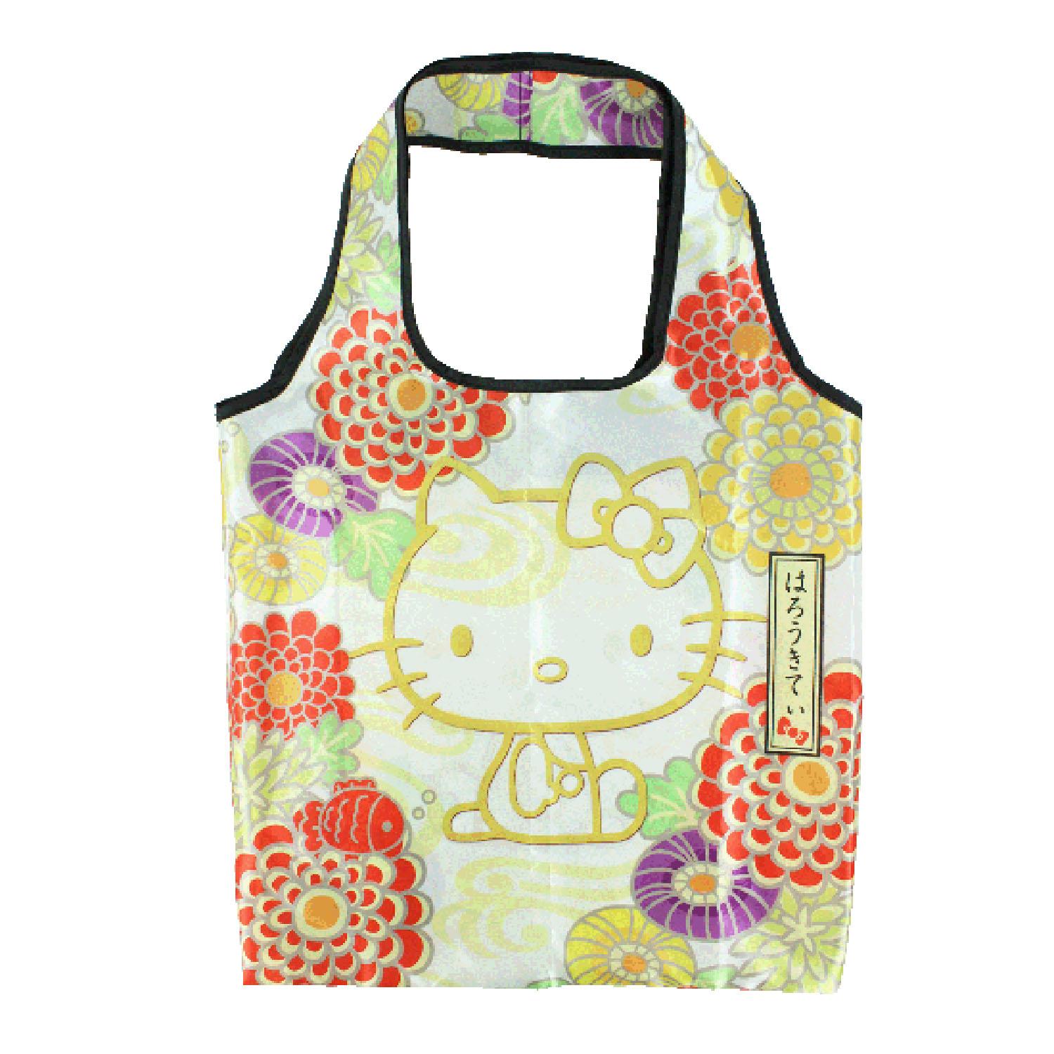 Yasuda Trading Hello Kitty Japanese Pattern Series Yuzen Eco Bag Approx. W410xH580xD2mm Storage Pouch W120xH95xD50mm KT Eco Bag Japanese 307 Yuzen