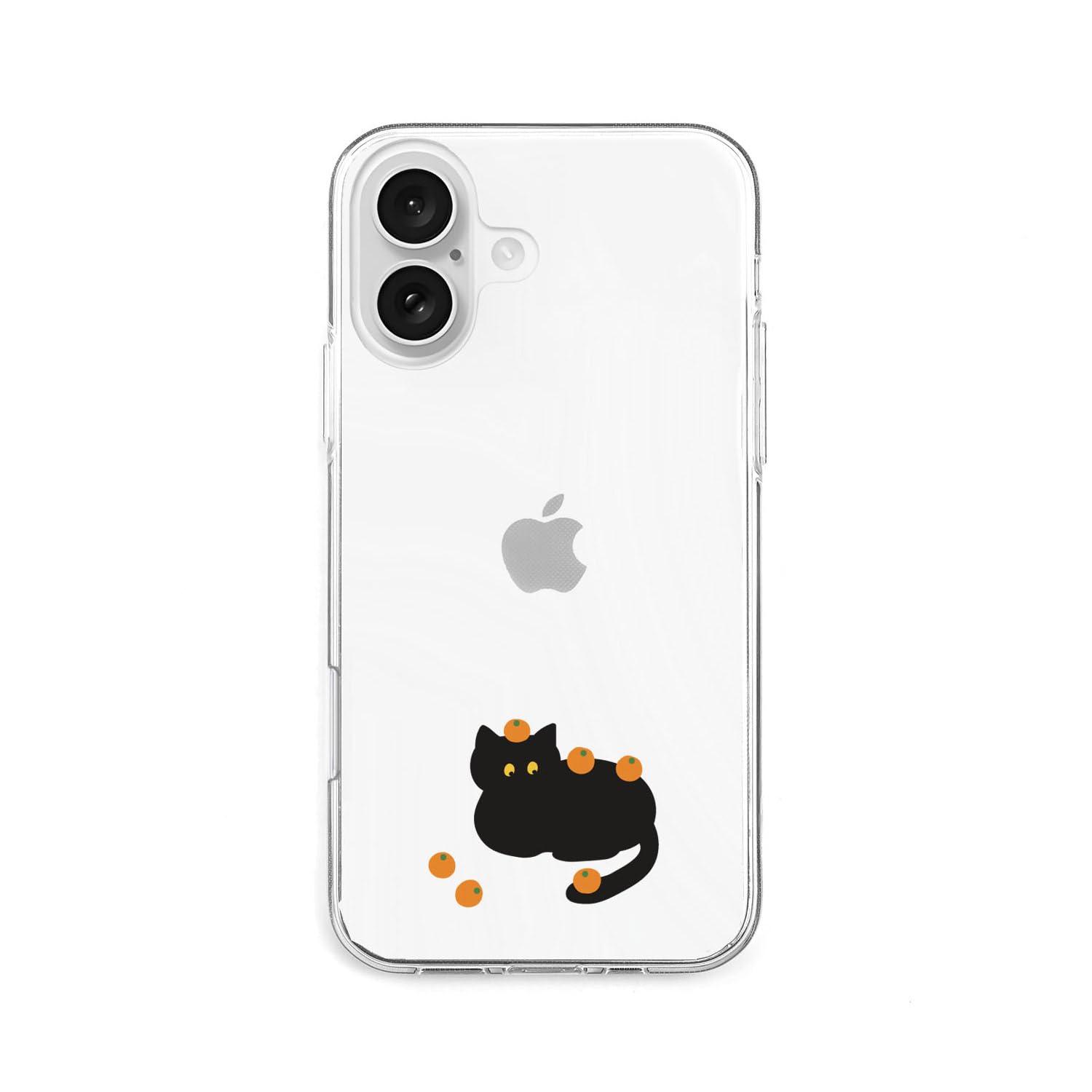 AKAN Soft Clear Case for iPhone 17 Black Cat and Mikan-Covered Design AK27710i17