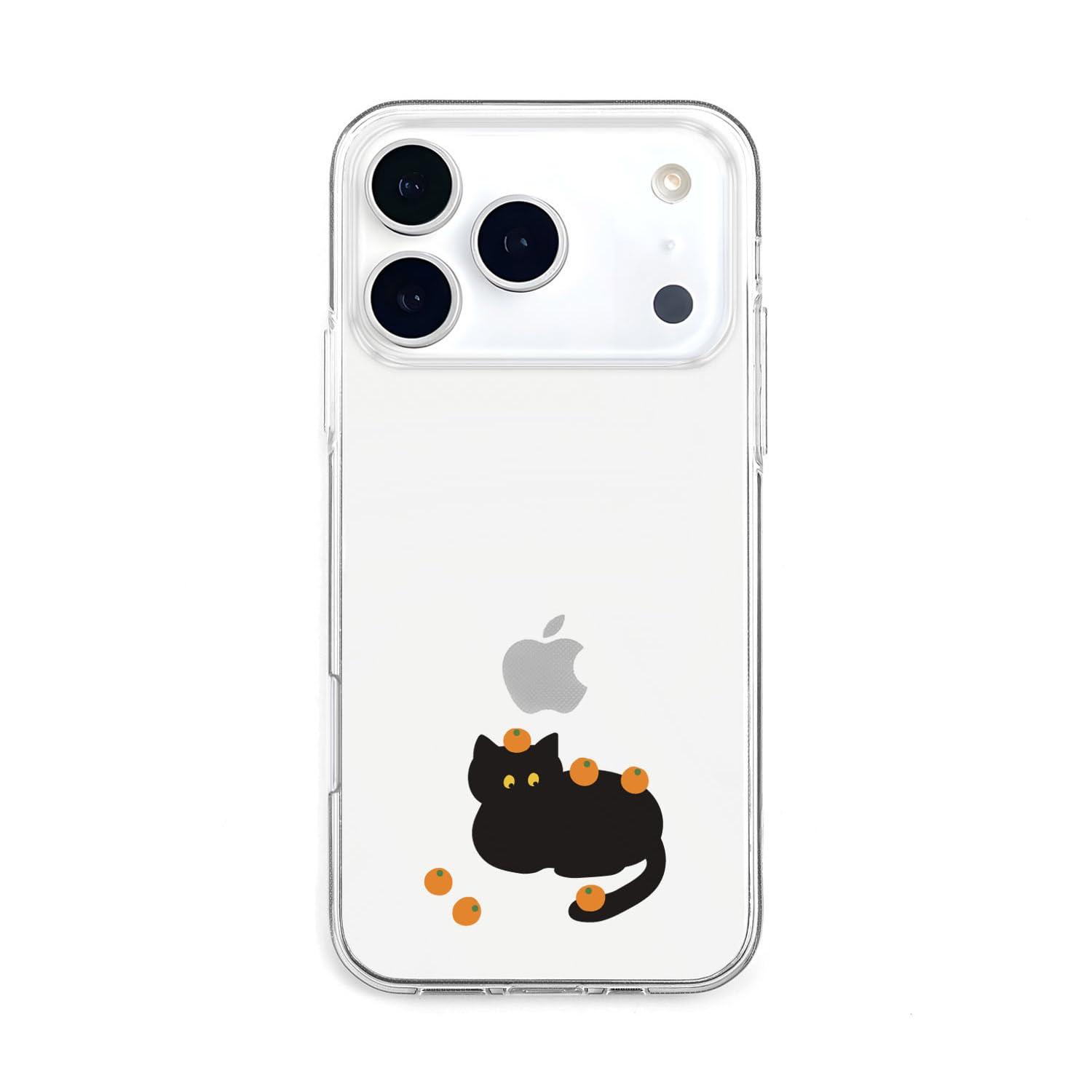 AKAN Soft Clear Case for iPhone 17 Pro Black Cat and Mikan-Covered AK27711i17PR