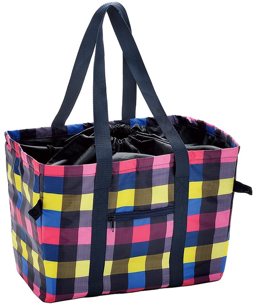 Large Capacity Shoulder-Carry Insulated Shopping Basket Bag Check Aluminum-Coated for Cooling Effect Long Handles KKB-36CHK