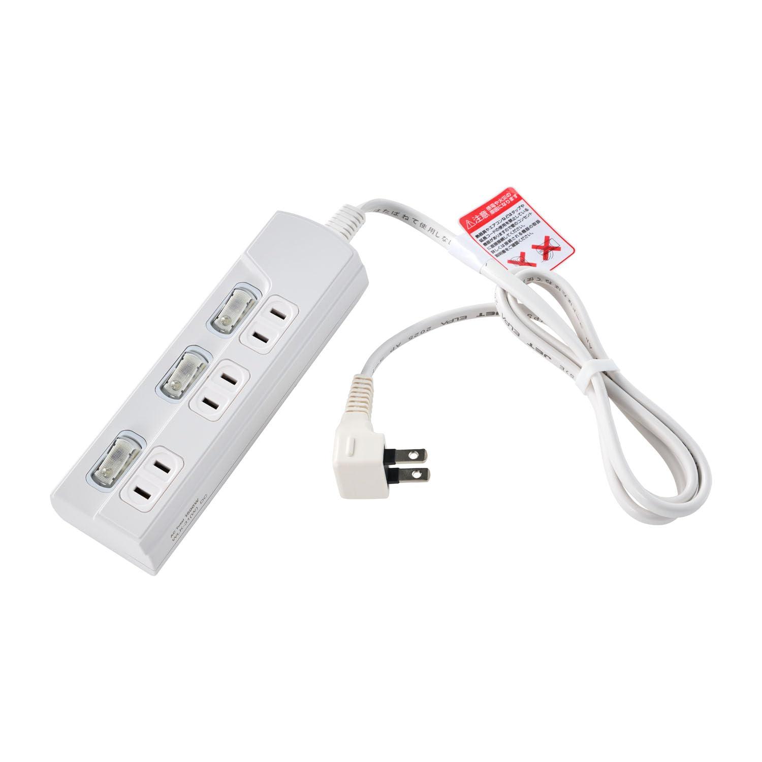 ELPA Power Strip with Individual Switches, 3 AC Outlets, 1m Cord Length WLK-31(W)