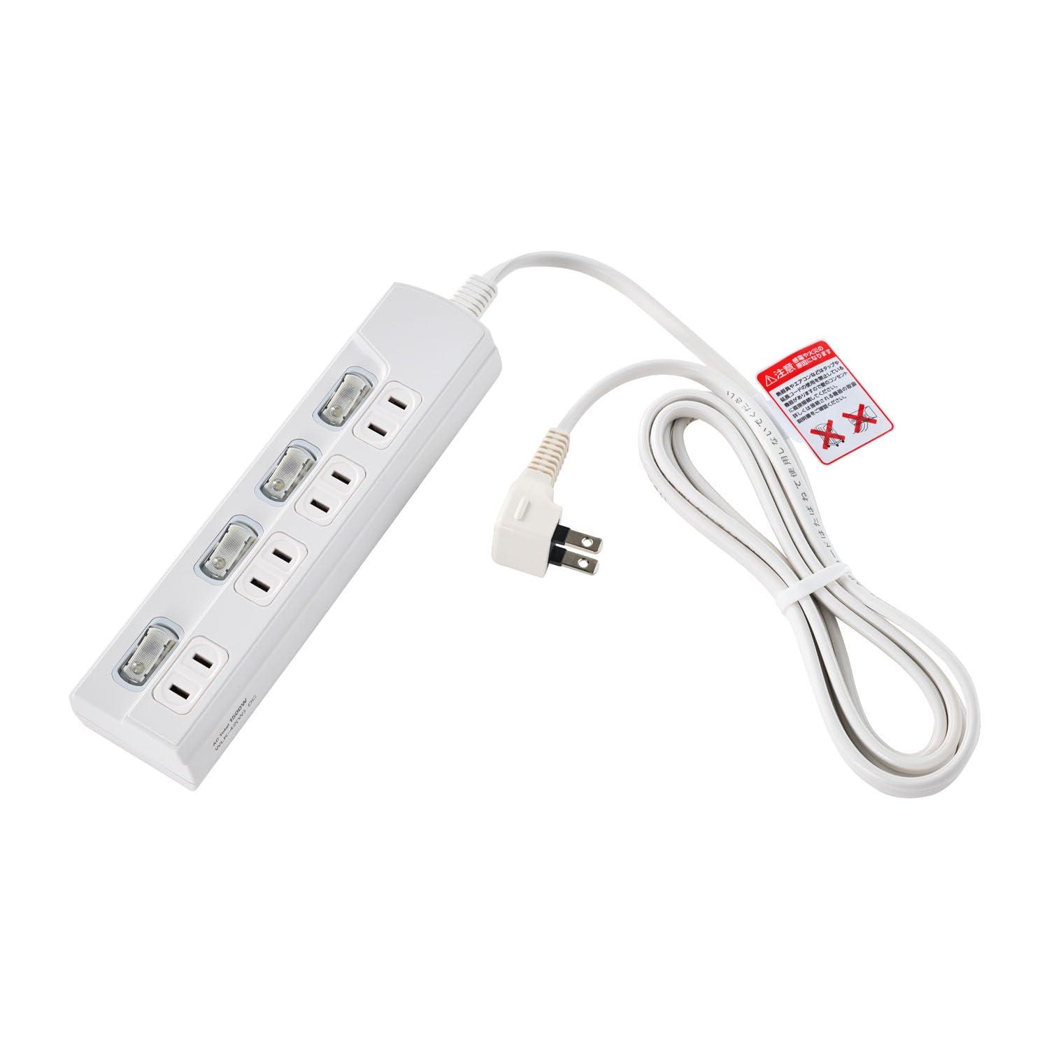 ELPA Power Strip with Individual Switches, 4 AC Outlets, 2m Cord Length WLK-42(W)