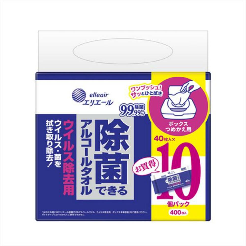 Erielle Antibacterial Alcohol Wipes for Virus Removal Refill Box, 40 sheets × 10 packs