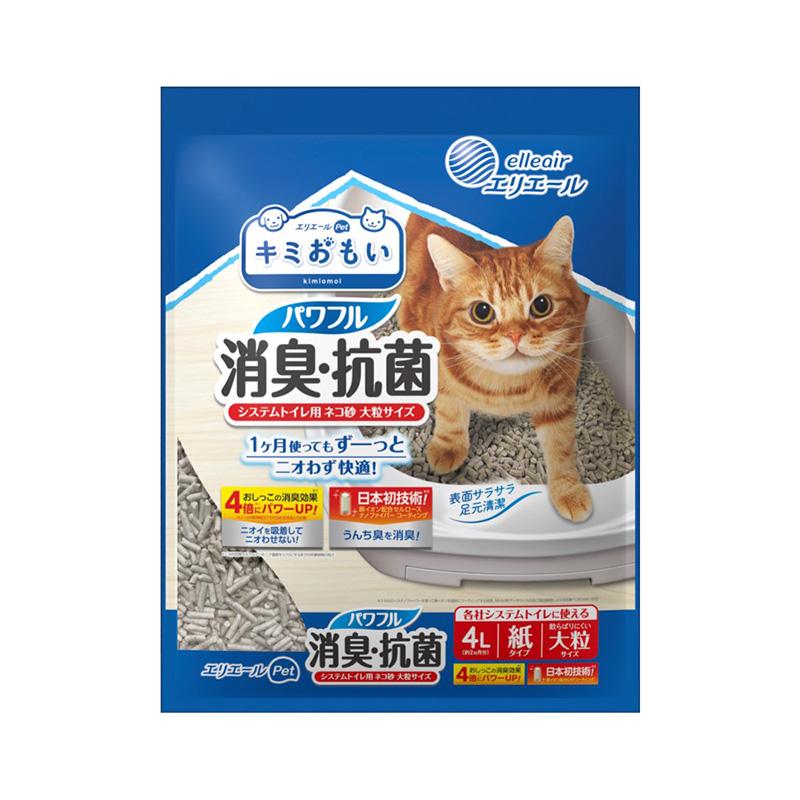 Erielle Pet Kimi Omoi Powerful Deodorizing & Antibacterial System Litter for Cat Toilets, Large Grain, 4L