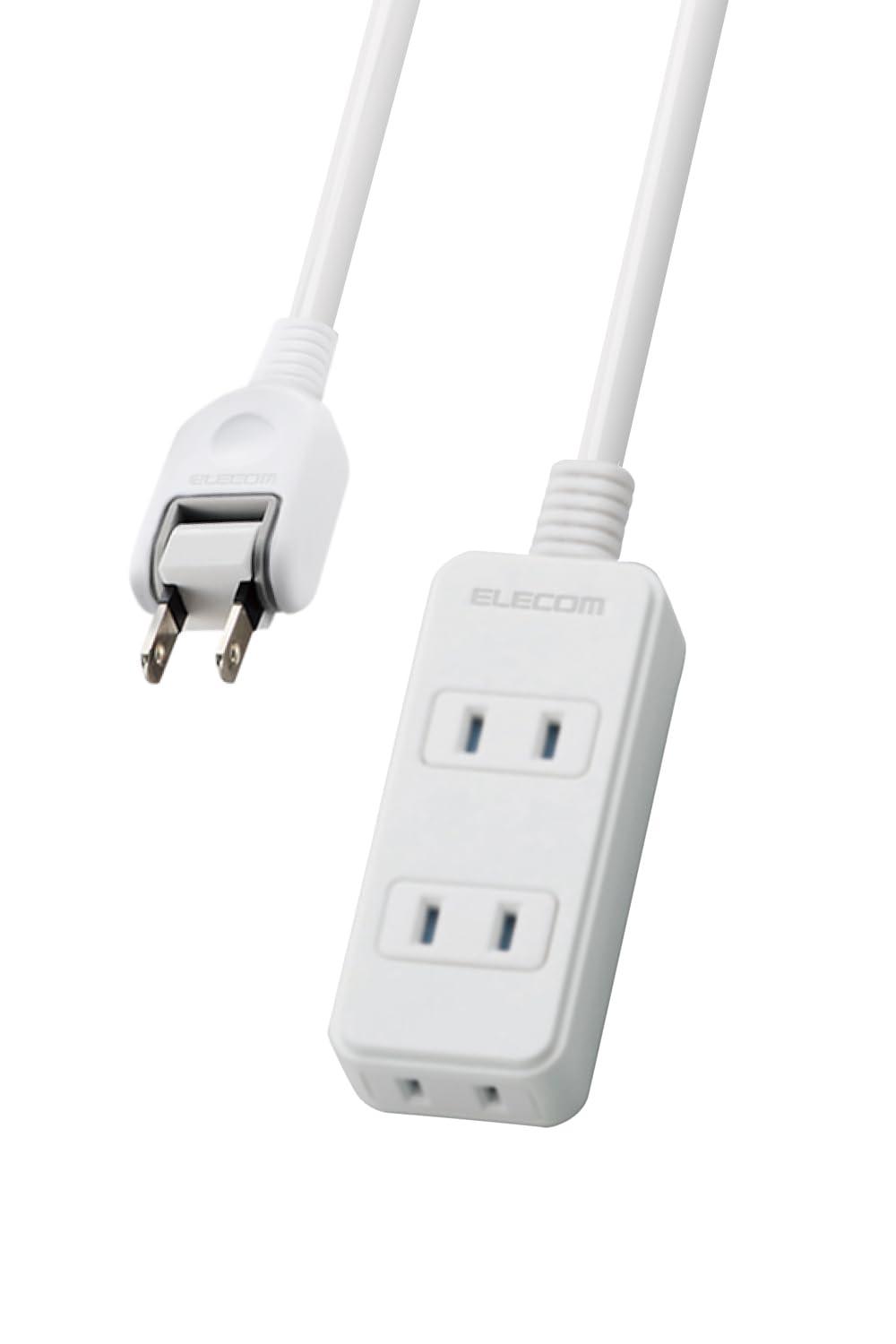 ELECOM Power Strip with Surge Protector, Swing Plugs, Dust Shutters, 3 Outlets, 1m Cable, White T-KST02-22310WH