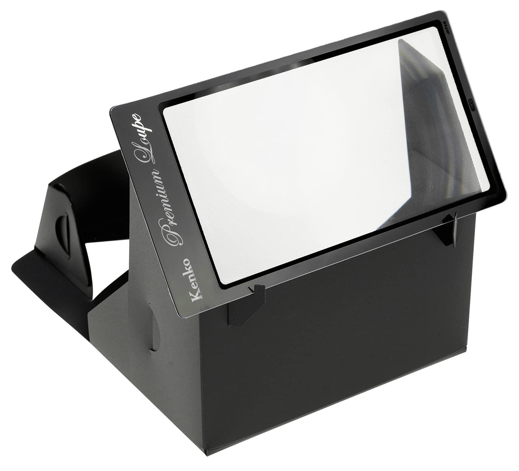 Kenko Desk Magnifier: Turn Your Smartphone into a Large Screen Magnification: 2x Fresnel Lens Type Includes Foldable Stand KTL-030 Black