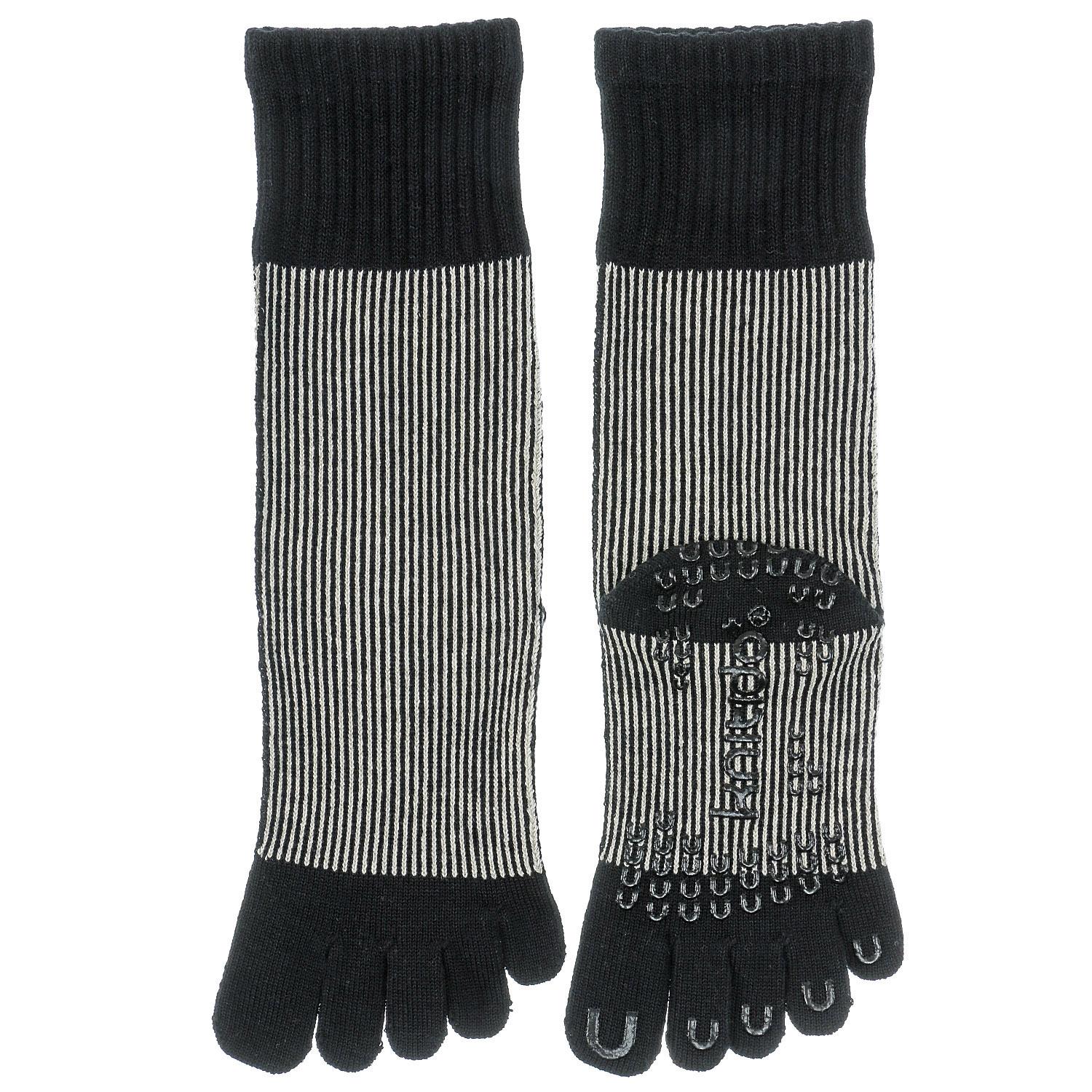knitido Core Grip Lame Pin Stripe High Crew 5-Toe Socks - Black