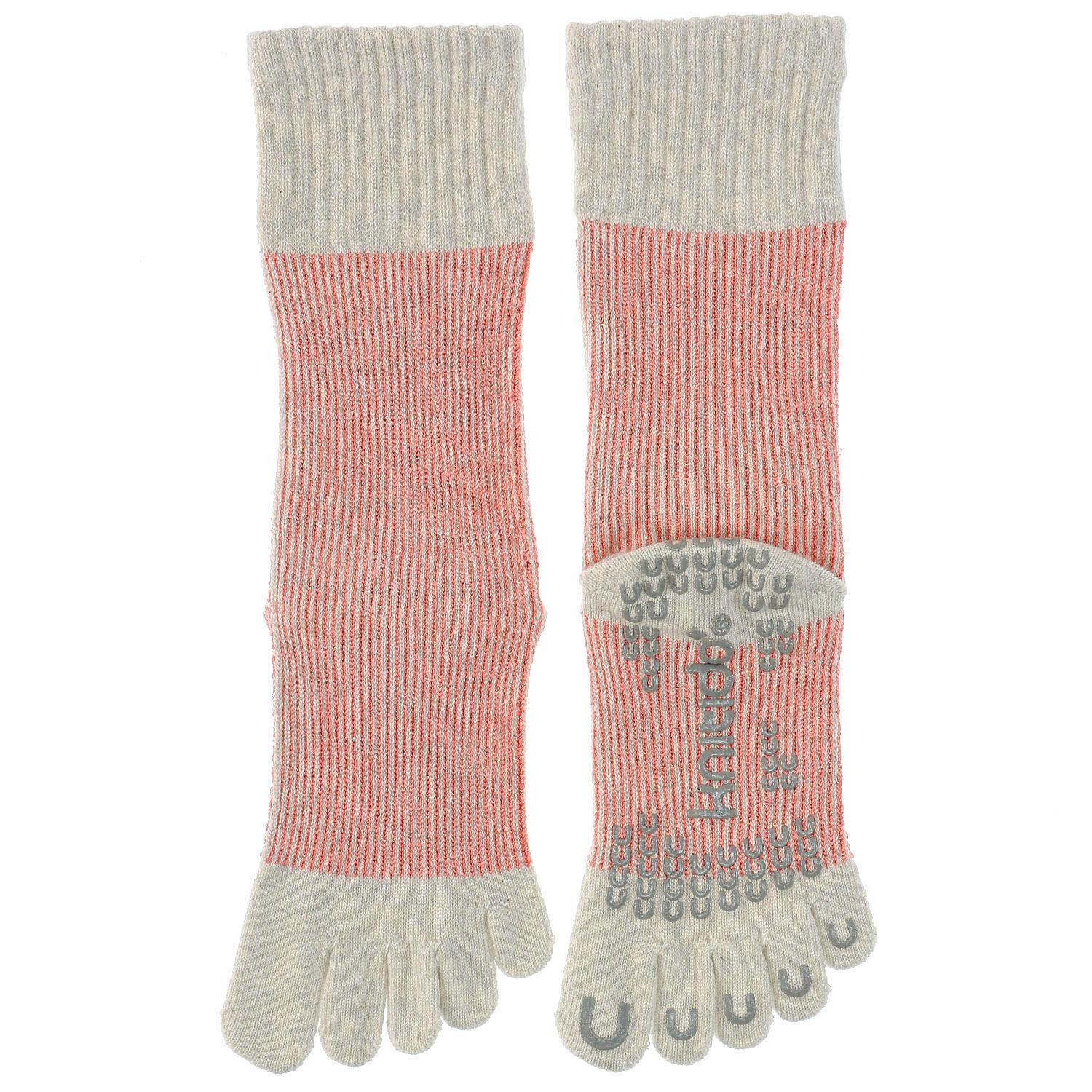 knitido Core Grip Lame Pin Stripe High Crew 5-Toe Socks Oatmeal