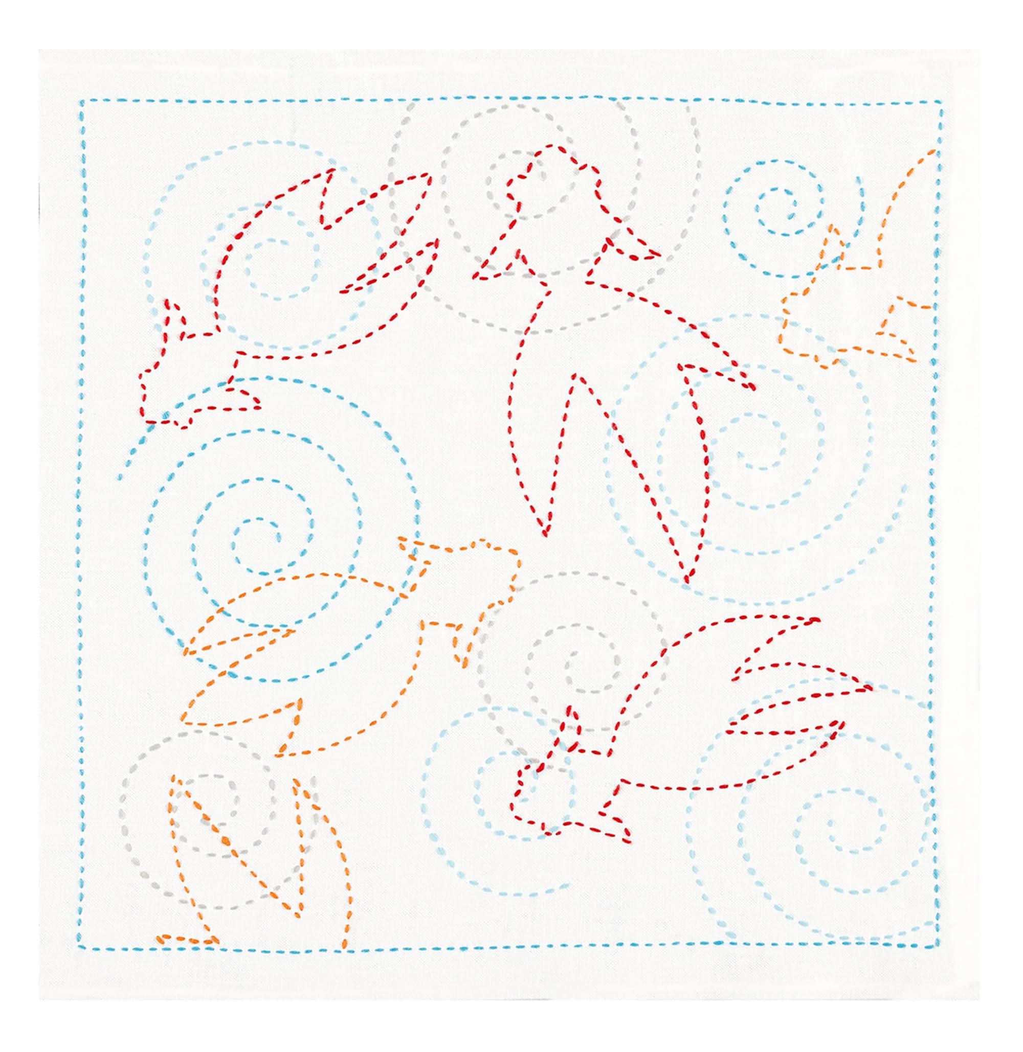 Olimpas Sashiko Flower Dishcloth Kit Summer Cooling Goldfish (White) · Red Dragonfly (White)