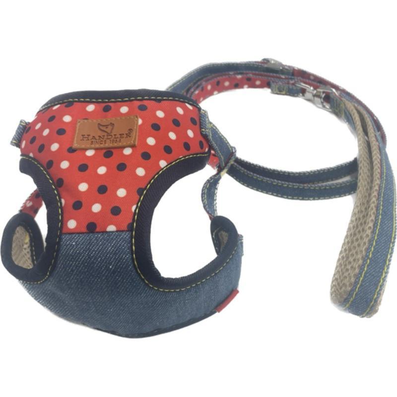 Handler Everyday Soft Harness Leash with Dot Denim for Small Dogs - Red