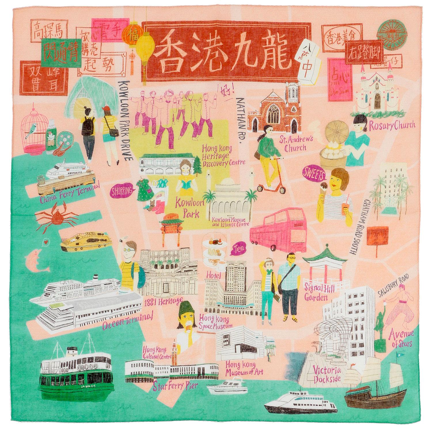 CHIZUTABI 58cm Large Handkerchief: Hong Kong's Vibrant Cityscape